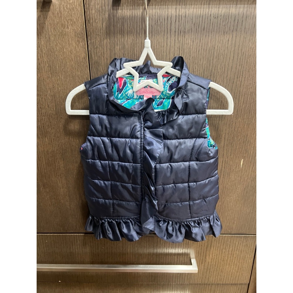 Lilly Pulitzer Kids Girl's MINI KATE PUFFER VEST True Navy Warm size 2-3